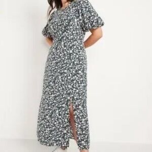 Old Navy Blue and Green Cream Floral Puff Sleeve Dress - 2X